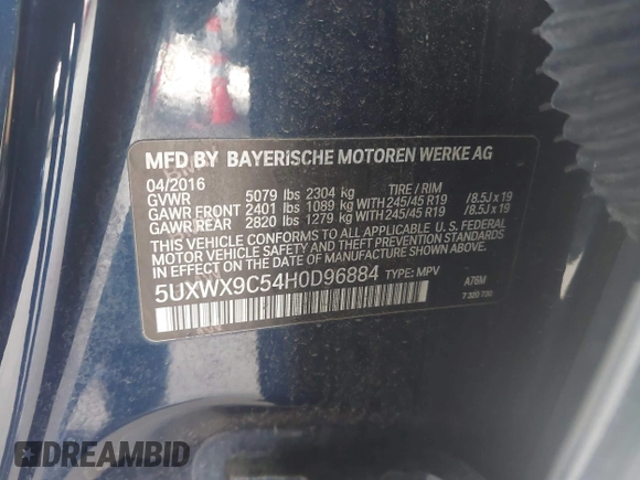 2017 BMW X3 xDrive28i with VIN 5UXWX9C54H0D96884, listed as a IAAI auction lot 42107099 with 152,589 mi miles and . Bid and sale history available at DreamBid. Image 9.