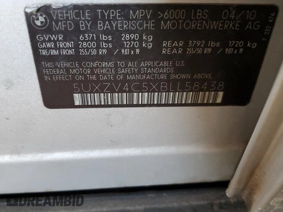 2011 BMW X5 35i with VIN 5UXZV4C5XBLL58438, listed as a Copart auction lot 44363815 with 168,546 mi miles and Clean Title. Bid and sale history available at carsss.com. Image 13.
