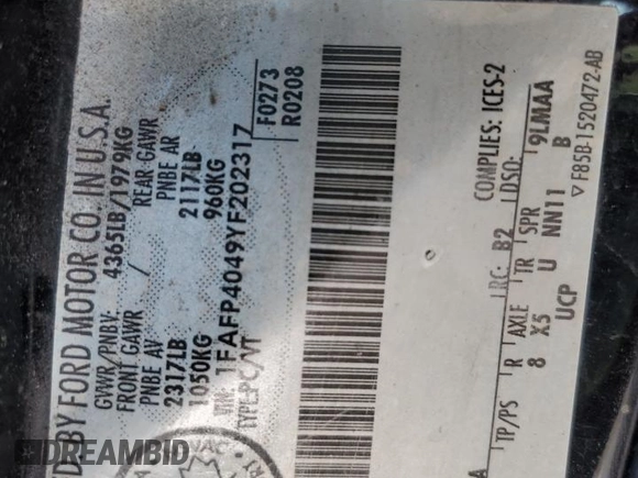2000 Ford Mustang with VIN 1FAFP4049YF202317, listed as a Copart auction lot 52548785 with 241,500 mi miles and Salvage Title. Bid and sale history available at carsss.com. Image 12.