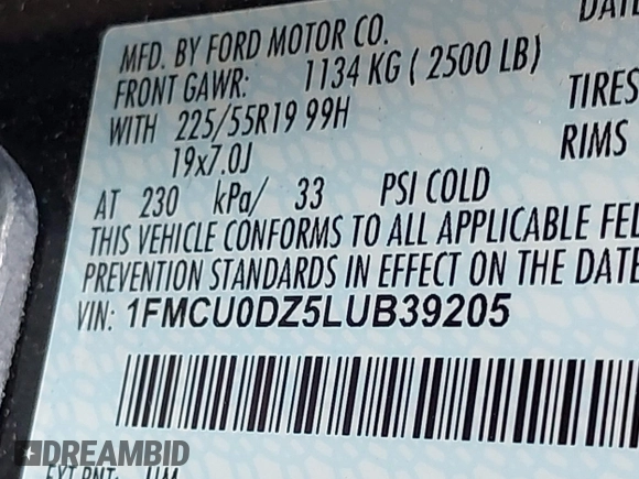 2020 Ford Escape Titanium Hybrid z VIN 1FMCU0DZ5LUB39205, wystawiony jako IAAI lot #42192828 z przebiegiem 47 878 mil mil oraz . Historia ofert i sprzedaży dostępna na DreamBid. Obrazek 9.
