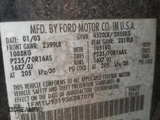 2003 Ford Escape XLT Popular 2 with VIN 1FMYU93193KB87078, listed as a Copart auction lot 59018205 with 222,082 mi miles and Salvage title. Bid and sale history available at DreamBid. Image 13.