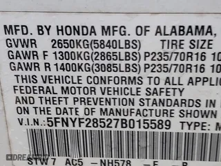 2007 Honda Pilot EX-L with VIN 5FNYF28527B015589, listed as a IAAI auction lot 41113153 with 352,772 mi miles. Bid and sale history available at carsss.com. Image 9.