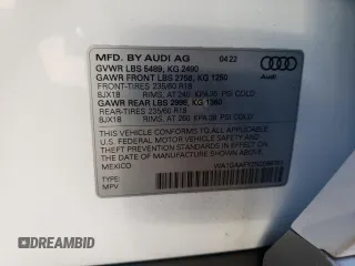 2022 Audi Q5 S line Premium with VIN WA1GAAFY2N2098761, listed as a Copart auction lot 72117352 with 0 mi miles. Bid and sale history available at carsss.com. Image 15.