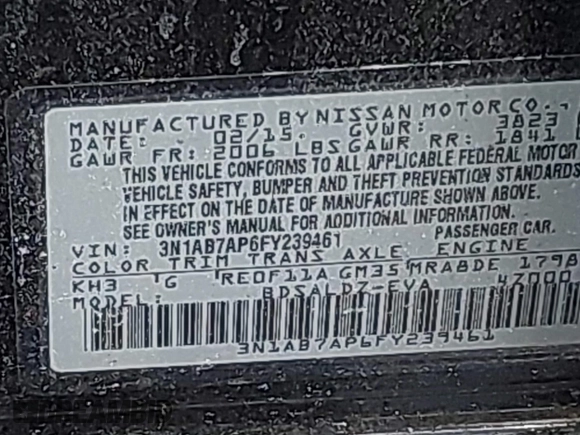 2015 Nissan Sentra SV with VIN 3N1AB7AP6FY239461, listed as a IAAI auction lot 41421885 with 93,740 mi miles and . Bid and sale history available at carsss.com. Image 9.