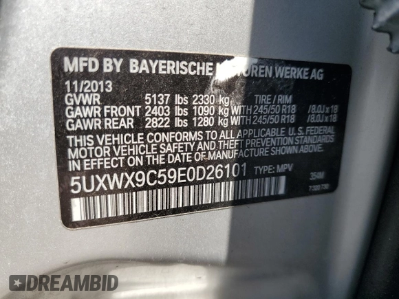 2014 BMW X3 xDrive28i z VIN 5UXWX9C59E0D26101, wystawiony jako Copart lot #60690065 z przebiegiem 94 386 mil mil oraz Szkoda całkowita • Salvage title. Historia ofert i sprzedaży dostępna na DreamBid. Obrazek 13.