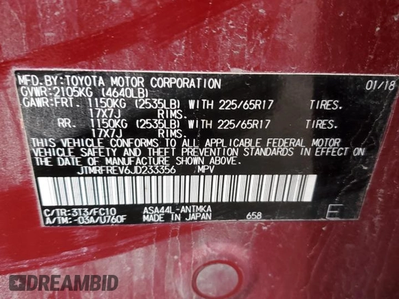 2018 Toyota RAV4 XLE with VIN JTMRFREV6JD233356, listed as a Copart auction lot 44265935 with 76,226 mi miles and Salvage Title. Bid and sale history available at DreamBid. Image 13.