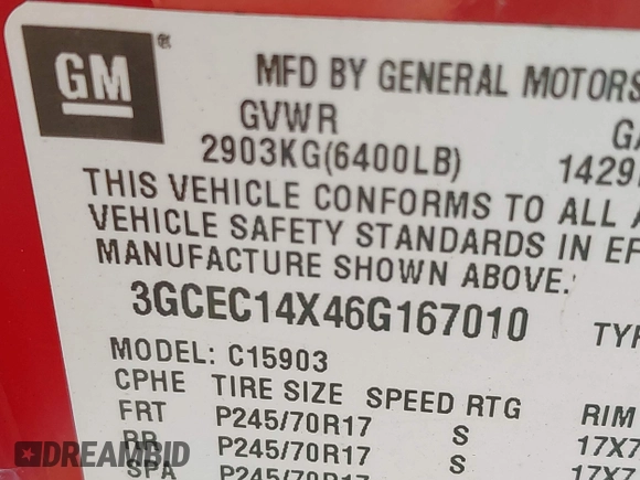 2006 Chevrolet Silverado 1500 Work Truck with VIN 3GCEC14X46G167010, listed as a IAAI auction lot 41927606 with 126,356 mi miles. Bid and sale history available at carsss.com. Image 9.