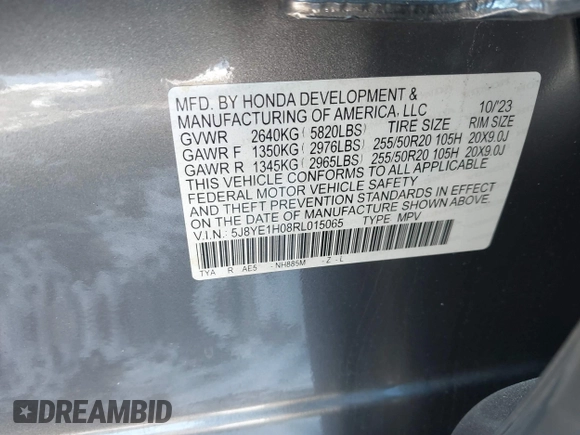 2024 Acura MDX w/A-Spec Package with VIN 5J8YE1H08RL015065, listed as a IAAI auction lot 41394599 with 25,461 mi miles. Bid and sale history available at carsss.com. Image 9.