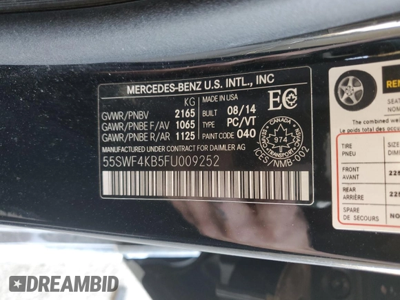 2015 Mercedes-Benz C-Class C 300 Luxury with VIN 55SWF4KB5FU009252, listed as a Copart auction lot 54161875 with 183,969 mi miles and Clean Title. Bid and sale history available at carsss.com. Image 12.