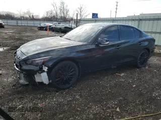 2020 Infiniti Q50 3.0t LUXE with VIN JN1EV7AR8LM256092, listed as a Copart auction lot 50659305 with 96,947 mi miles and Salvage Title. Bid and sale history available at carsss.com. Image 1.