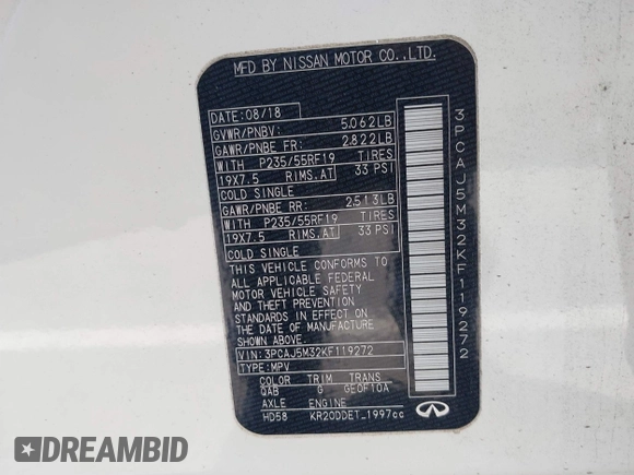 2019 Infiniti QX50 Luxe с VIN 3PCAJ5M32KF119272, выставлен на аукционе IAAI как лот 42406424 с пробегом 72 971 миль миль и . История ставок и продаж доступна на DreamBid. Изображение 9.