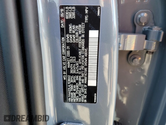 2020 Volvo XC90 Inscription with VIN YV4A221L4L1538442, listed as a Copart auction lot 56339965 with 68,897 mi miles and Salvage title. Bid and sale history available at DreamBid. Image 13.