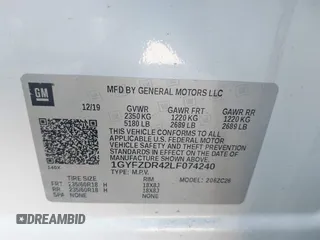 2020 Cadillac XT4 AWD Premium Luxury with VIN 1GYFZDR42LF074240, listed as a IAAI auction lot 41796898 with 85,325 mi miles. Bid and sale history available at carsss.com. Image 9.
