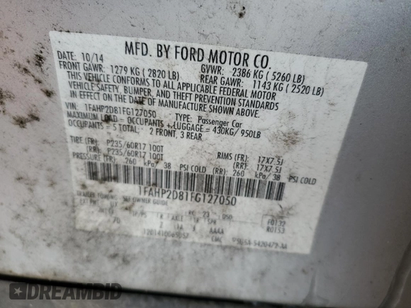 2015 Ford Taurus SE with VIN 1FAHP2D81FG127050, listed as a Copart auction lot 88264635 with 114,210 mi miles and Non Repairable. Bid and sale history available at carsss.com. Image 12.