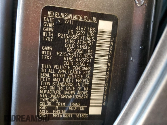 2011 Nissan Juke SL with VIN JN8AF5MV6BT025674, listed as a Copart auction lot 48823035 with 160,425 mi miles and Salvage Title. Bid and sale history available at carsss.com. Image 13.