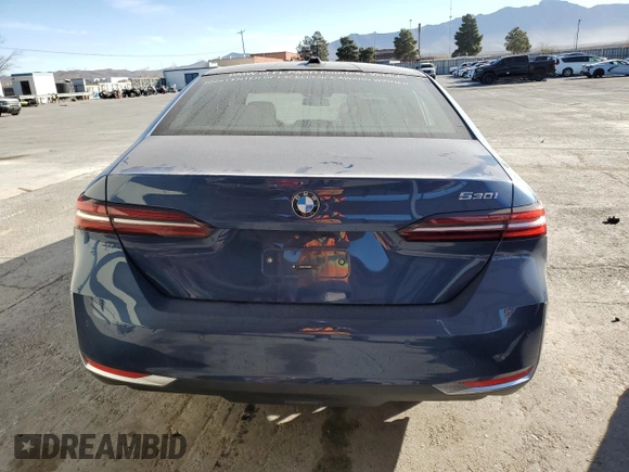 2024 BMW 5 Series 530i with VIN WBA43FJ01RCP88936, listed as a Copart auction lot 82317654 with 9,738 mi miles and Salvage Title. Bid and sale history available at carsss.com. Image 6.