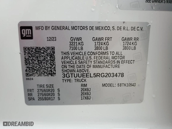 2024 GMC Sierra 1500 AT4 with VIN 3GTUUEEL5RG203478, listed as a Copart auction lot 85035854 with 17,367 mi miles and Salvage Title. Bid and sale history available at carsss.com. Image 13.