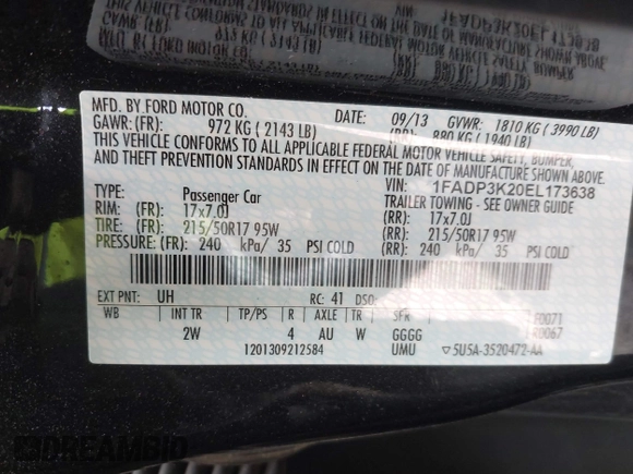 2014 Ford Focus SE z VIN 1FADP3K20EL173638, wystawiony jako IAAI lot #42265687 z przebiegiem 41 792 mil mil oraz . Historia ofert i sprzedaży dostępna na DreamBid. Obrazek 9.