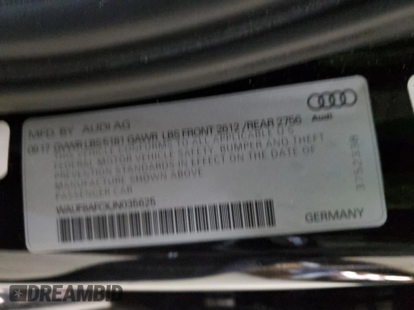 2018 Audi A6 Premium with VIN WAUF8AFCXJN035625, listed as a Copart auction lot 39370603 with 61,232 mi miles. Bid and sale history available at carsss.com. Image 14.