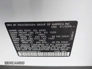 2025 Volkswagen Atlas SE with VIN 1V2FR2CA0SC525107, listed as a IAAI auction lot 42149492 with 2,443 mi miles and . Bid and sale history available at DreamBid. Image 9.