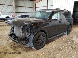 2018 Infiniti QX80 with VIN JN8AZ2NF1J9663887, listed as a Copart auction lot 66756394 with 81,628 mi miles and Salvage Title. Bid and sale history available at carsss.com. Image 1.
