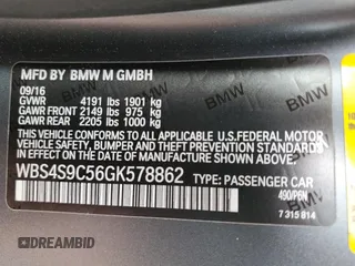 2016 BMW M4 with VIN WBS4S9C56GK578862, listed as a Copart auction lot 64843405 with 2,588 mi miles and Clean title. Bid and sale history available at DreamBid. Image 12.