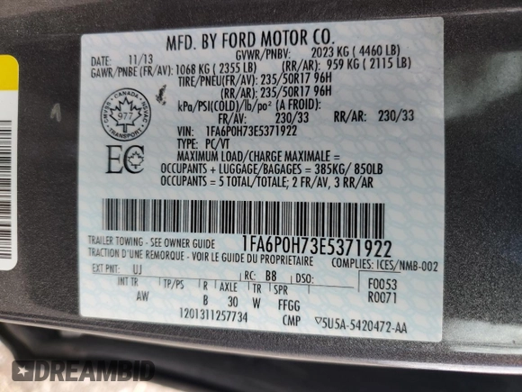 2014 Ford Fusion SE with VIN 1FA6P0H73E5371922, listed as a Copart auction lot 52515535 with 256,887 mi miles and Salvage Title. Bid and sale history available at carsss.com. Image 12.