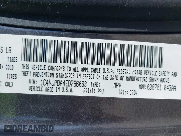 2014 Jeep Patriot Altitude with VIN 1C4NJPBA4ED786063, listed as a IAAI auction lot 42174337 with 96,398 mi miles and . Bid and sale history available at DreamBid. Image 9.