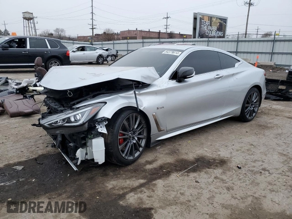 2017 Infiniti Q60 Red Sport 400 with VIN JN1FV7ELXHM701983, listed as a Copart auction lot 84379614 with 44,784 mi miles and Salvage title. Bid and sale history available at DreamBid. Image 1.
