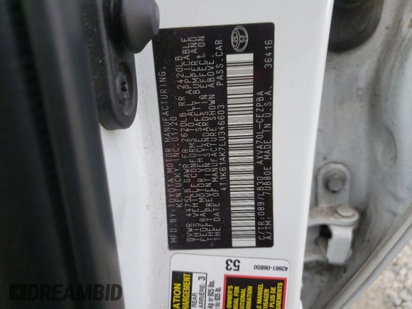 2020 Toyota Camry XSE with VIN 4T1K61AK7LU346603, listed as a Copart auction lot 50256215 with 95,797 mi miles and Salvage Title. Bid and sale history available at DreamBid. Image 12.