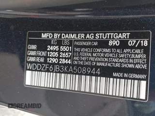 2019 Mercedes-Benz E 450 z VIN WDDZF6JB3KA508944, wystawiony jako IAAI lot #41924160 z przebiegiem 62 302 mil mil oraz . Historia ofert i sprzedaży dostępna na DreamBid. Obrazek 9.