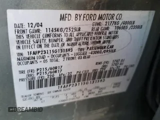 2005 Ford Five Hundred SE with VIN 1FAFP23115G131593, listed as a Copart auction lot 79465554 with 172,369 mi miles and Salvage Title. Bid and sale history available at carsss.com. Image 12.
