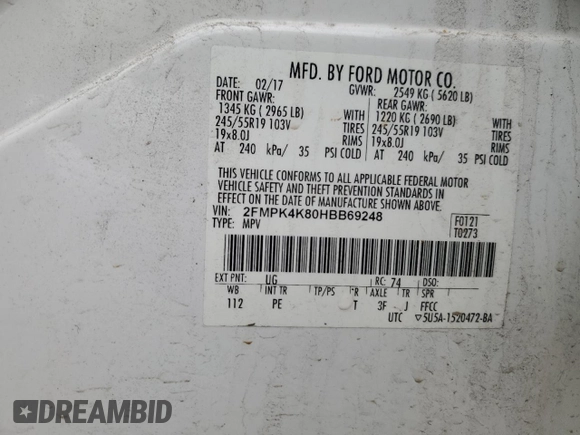 2017 Ford Edge Titanium z VIN 2FMPK4K80HBB69248, wystawiony jako Copart lot #87842685 z przebiegiem 210 209 mil mil oraz Szkoda całkowita • Salvage title. Historia ofert i sprzedaży dostępna na DreamBid. Obrazek 12.