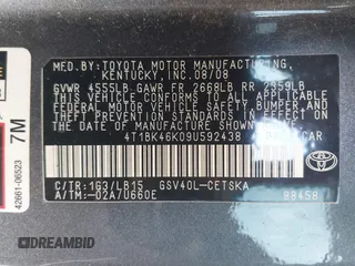 2009 Toyota Camry LE z VIN 4T1BK46K09U592438, wystawiony jako IAAI lot #42078810 z przebiegiem 164 582 mil mil oraz . Historia ofert i sprzedaży dostępna na DreamBid. Obrazek 9.