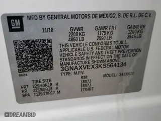 2019 Chevrolet Equinox LT with VIN 3GNAXVEX3KS564134, listed as a Copart auction lot 49100325 with 75,742 mi miles and Salvage Title. Bid and sale history available at carsss.com. Image 13.