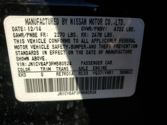 2015 Infiniti Q40 with VIN JN1CV6AP3FM580524, listed as a Copart auction lot 70959004 with 156,350 mi miles and Salvage Title. Bid and sale history available at carsss.com. Image 12.