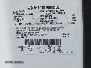 2004 Ford F-150 STX with VIN 1FTRX12W14NC45571, listed as a IAAI auction lot 42494193 with 358,034 mi miles and . Bid and sale history available at DreamBid. Image 9.