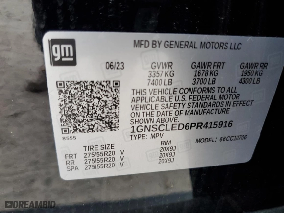 2023 Chevrolet Tahoe Commercial with VIN 1GNSCLED6PR415916, listed as a Copart auction lot 47653735 with 19,038 mi miles and Non Repairable. Bid and sale history available at carsss.com. Image 13.