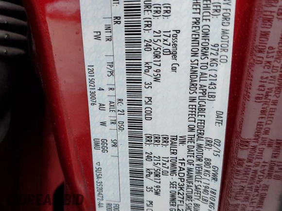 2015 Ford Focus SE with VIN 1FADP3K27FL227681, listed as a Copart auction lot 46021005 with 67,385 mi miles and Salvage Title. Bid and sale history available at carsss.com. Image 12.