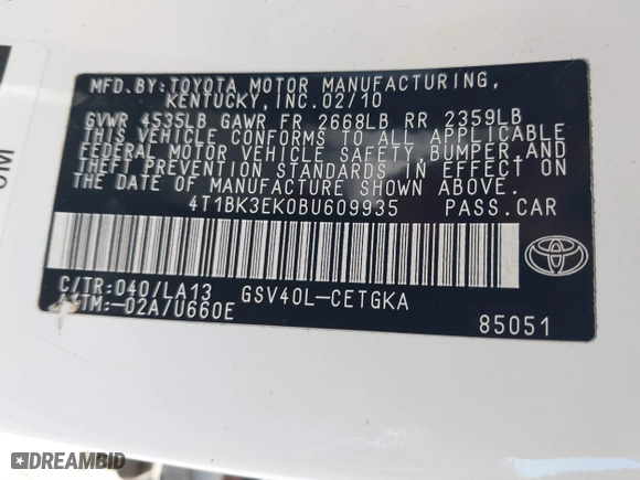 2011 Toyota Camry LE with VIN 4T1BK3EK0BU609935, listed as a IAAI auction lot 41773867 with 93,094 mi miles. Bid and sale history available at carsss.com. Image 9.
