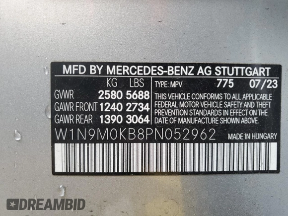 2023 Mercedes-Benz EQB 300 z VIN W1N9M0KB8PN052962, wystawiony jako Copart lot #48611095 z przebiegiem 17 663 mil mil oraz Szkoda całkowita • Salvage title. Historia ofert i sprzedaży dostępna na DreamBid. Obrazek 15.
