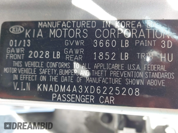 2013 Kia Rio LX z VIN KNADM4A3XD6225208, wystawiony jako IAAI lot #42477099 z przebiegiem 111 996 mil mil oraz . Historia ofert i sprzedaży dostępna na DreamBid. Obrazek 9.