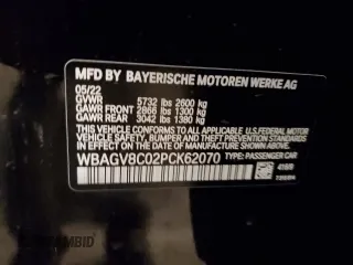 2023 BMW 8 Series M850i z VIN WBAGV8C02PCK62070, wystawiony jako Copart lot #77808573 z przebiegiem 8 276 mil mil oraz Szkoda całkowita • Salvage title. Historia ofert i sprzedaży dostępna na DreamBid. Obrazek 12.