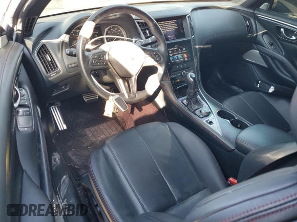 2021 Infiniti Q60 Red Sport 400 with VIN JN1FV7LK3MM530045, listed as a Copart auction lot 46617935 with 45,888 mi miles and Salvage title. Bid and sale history available at DreamBid. Image 8.