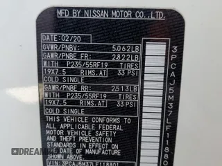 2020 Infiniti QX50 LUXE with VIN 3PCAJ5M37LF118801, listed as a Copart auction lot 43751223 with 57,967 mi miles. Bid and sale history available at carsss.com. Image 13.