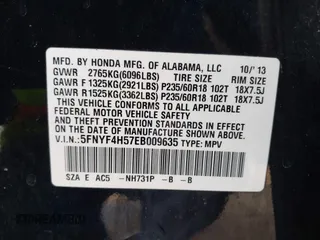 2014 Honda Pilot EX-L with VIN 5FNYF4H57EB009635, listed as a IAAI auction lot 41915219 with 272,017 mi miles. Bid and sale history available at carsss.com. Image 9.