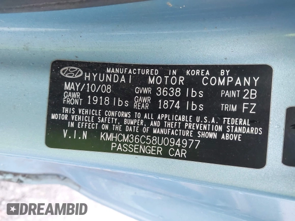2008 Hyundai Accent GS with VIN KMHCM36C58U094977, listed as a IAAI auction lot 41495883 with 160,708 mi miles. Bid and sale history available at carsss.com. Image 9.