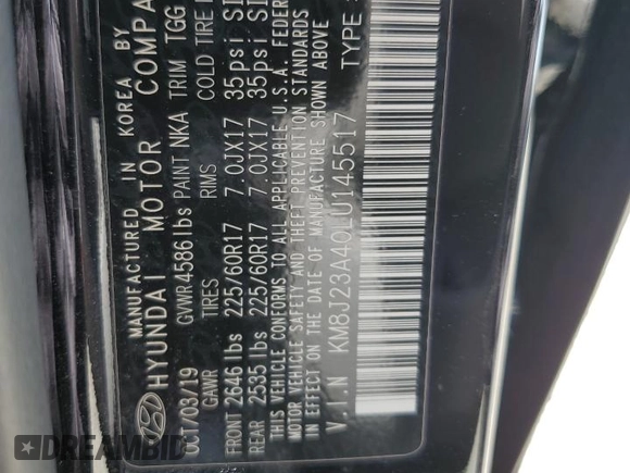 2020 Hyundai Tucson SE z VIN KM8J23A40LU145517, wystawiony jako Copart lot #56828325 z przebiegiem 71 581 mil mil oraz Nie do naprawy • Non repairable. Historia ofert i sprzedaży dostępna na DreamBid. Obrazek 14.