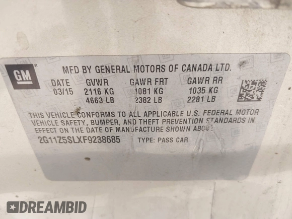 2015 Chevrolet Impala LS с VIN 2G11Z5SLXF9238685, выставлен на аукционе IAAI как лот 42549856 с пробегом 130 139 миль миль и . История ставок и продаж доступна на DreamBid. Изображение 9.