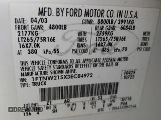 2003 Ford Super Duty F-250 XL with VIN 1FTNW21SX3EC84972, listed as a Copart auction lot 70848424 with 291,325 mi miles and Salvage Title. Bid and sale history available at carsss.com. Image 12.